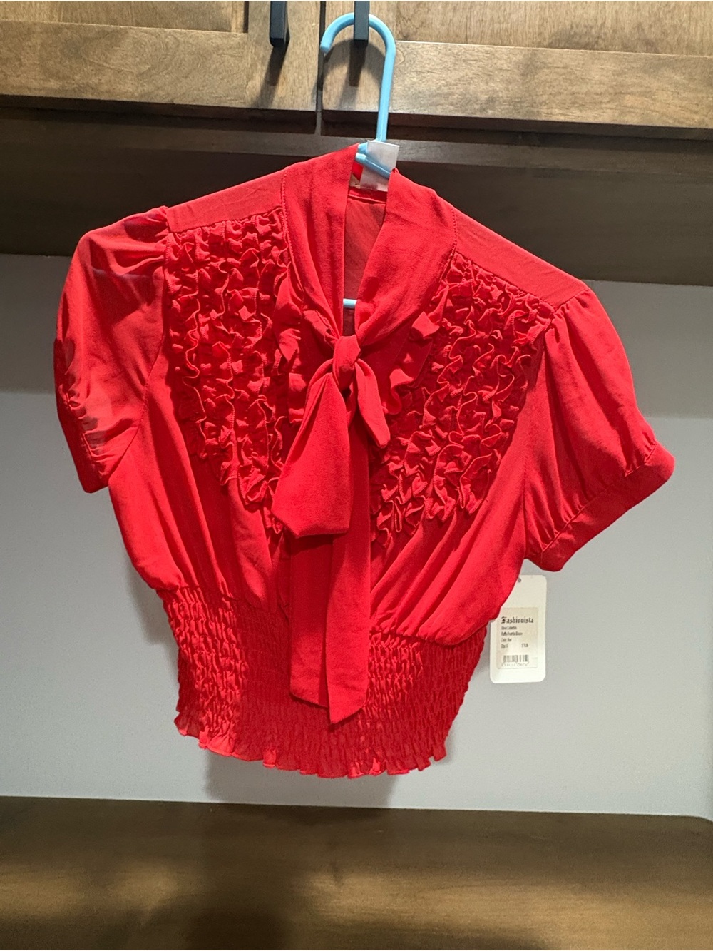 Moon Collection Red Tie-Neck Ruffle Blouse
